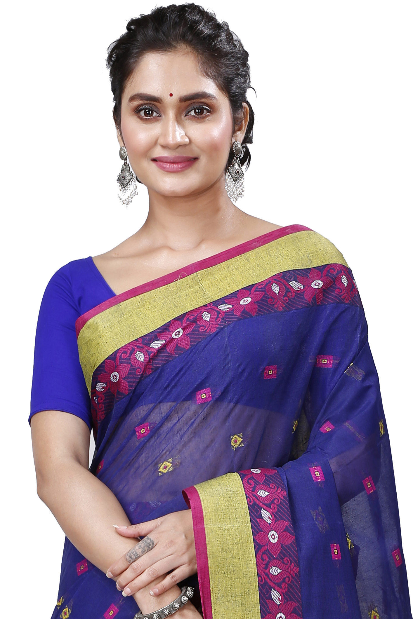 Naby Blue Pure Cotton Ramala Tant Saree (960)
